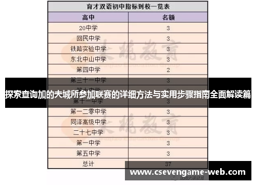 探索查询加的夫城所参加联赛的详细方法与实用步骤指南全面解读篇